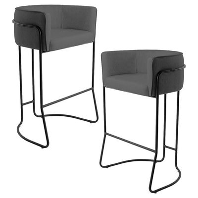 Kit 02 Banquetas Decorativas Fixa Base de Aço Preto Betina D02 Corano Cinza C-03 - Lyam Decor