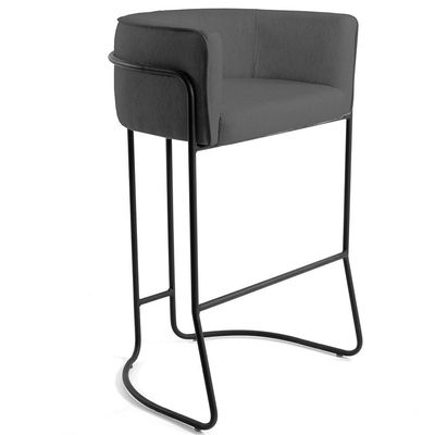 Kit 02 Banquetas Decorativas Fixa Base de Aço Preto Betina D02 Corano Cinza C-03 - Lyam Decor