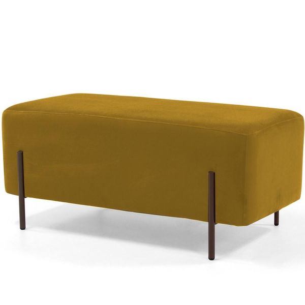 Puff Retangular Decorativo Status 90x45 D02 Pés de Aço Veludo Mostarda C-279 - Lyam Decor