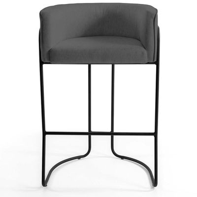 Kit 02 Banquetas Decorativas Fixa Base de Aço Preto Betina D02 Corano Cinza C-03 - Lyam Decor