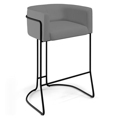 Kit 02 Banquetas Decorativas Fixa Base de Aço Preto Betina D02 Veludo Cinza C-317 - Lyam Decor