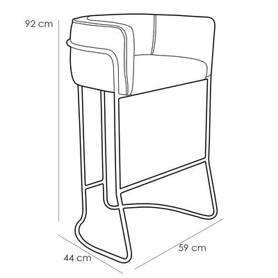 Kit 02 Banquetas Decorativas Fixa Base de Aço Preto Betina D02 Veludo Cinza C-317 - Lyam Decor