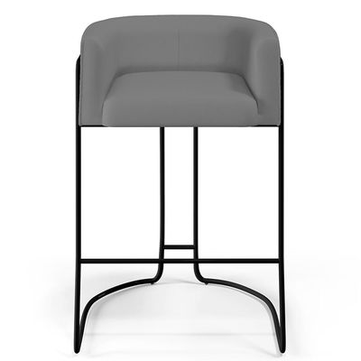 Kit 02 Banquetas Decorativas Fixa Base de Aço Preto Betina D02 Veludo Cinza C-317 - Lyam Decor