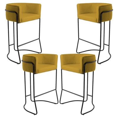 Kit 04 Banquetas Decorativas Fixa Base de Aço Preto Betina D02 Veludo Mostarda C-279 - Lyam Decor