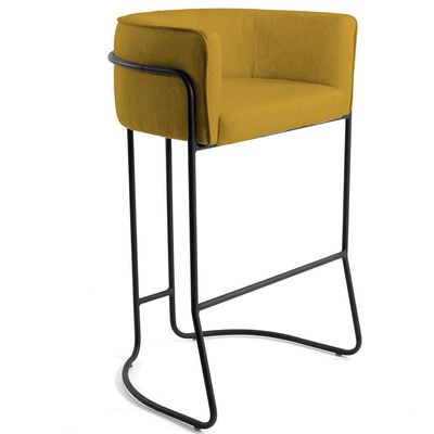 Kit 04 Banquetas Decorativas Fixa Base de Aço Preto Betina D02 Veludo Mostarda C-279 - Lyam Decor