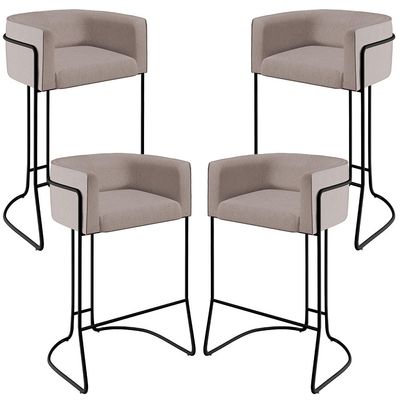 Kit 04 Banquetas Decorativas Fixa Base de Aço Preto Betina D02 Linho Bege C-107 - Lyam Decor