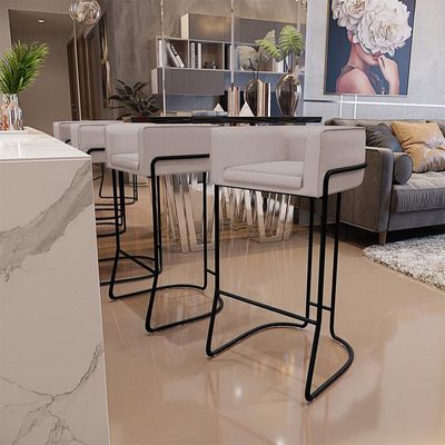 Kit 04 Banquetas Decorativas Fixa Base de Aço Preto Betina D02 Linho Bege C-107 - Lyam Decor