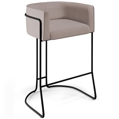 Kit 04 Banquetas Decorativas Fixa Base de Aço Preto Betina D02 Linho Bege C-107 - Lyam Decor