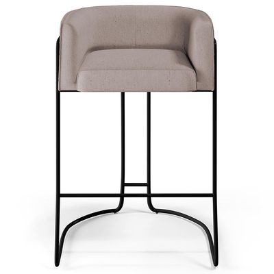 Kit 04 Banquetas Decorativas Fixa Base de Aço Preto Betina D02 Linho Bege C-107 - Lyam Decor