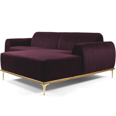 Sofá 5 Lugares com Chaise Direito Para Sala Molino 300 cm D02 Veludo Roxo Grape C-292 - Lyam Decor
