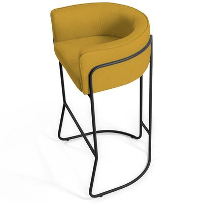 Kit 02 Banquetas Decorativas Fixa Base de Aço Preto Betina D02 Veludo Mostarda C-279 - Lyam Decor