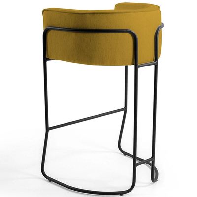 Kit 02 Banquetas Decorativas Fixa Base de Aço Preto Betina D02 Veludo Mostarda C-279 - Lyam Decor