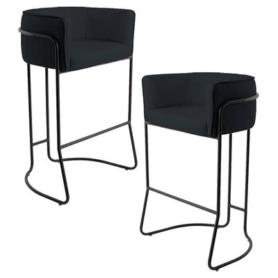 Kit 02 Banquetas Decorativas Fixa Base de Aço Preto Betina D02 Corano Preto C-05 - Lyam Decor