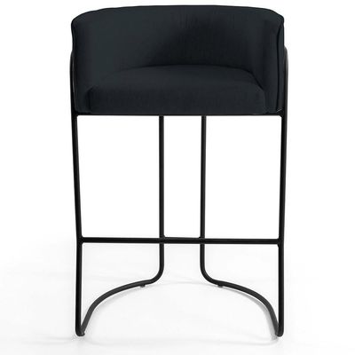 Kit 02 Banquetas Decorativas Fixa Base de Aço Preto Betina D02 Corano Preto C-05 - Lyam Decor