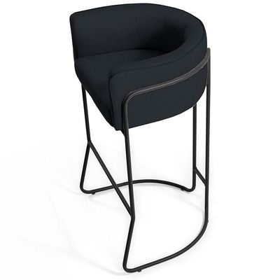 Kit 02 Banquetas Decorativas Fixa Base de Aço Preto Betina D02 Corano Preto C-05 - Lyam Decor