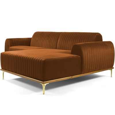 Sofá 5 Lugares com Chaise Direito Para Sala Molino 300 cm D02 Veludo Telha C-262 - Lyam Decor