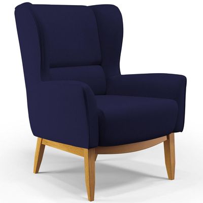 Kit 02 Poltronas Decorativa Fixa Base de Madeira Milena D02 Veludo Azul Marinho C-304 - Lyam Decor