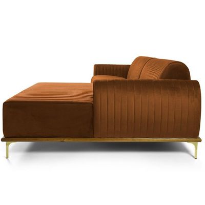 Sofá 5 Lugares com Chaise Direito Para Sala Molino 300 cm D02 Veludo Telha C-262 - Lyam Decor