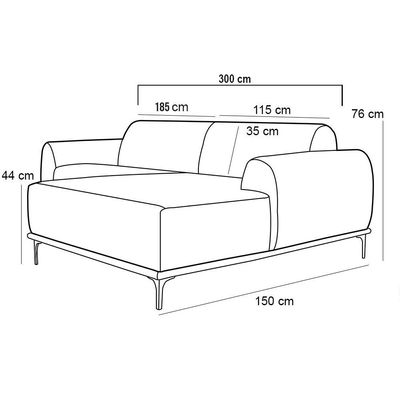 Sofá 5 Lugares com Chaise Direito Para Sala Molino 300 cm D02 Veludo Telha C-262 - Lyam Decor