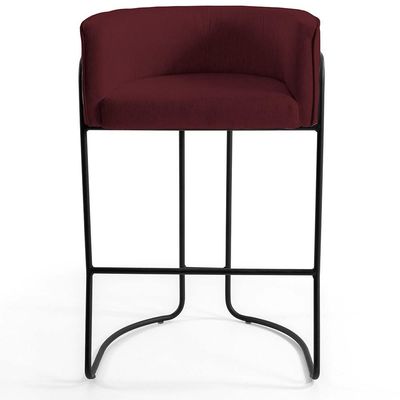 Kit 03 Banquetas Decorativas Fixa Base de Aço Preto Betina D02 Veludo Marsala C-278 - Lyam Decor