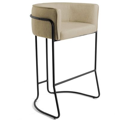 Kit 02 Banquetas Decorativas Fixa Base de Aço Preto Betina D02 Linho Bege C-129 - Lyam Decor