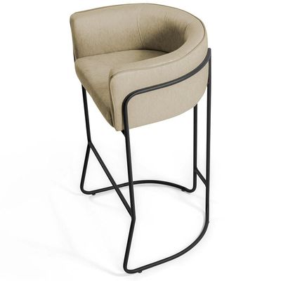 Kit 02 Banquetas Decorativas Fixa Base de Aço Preto Betina D02 Linho Bege C-129 - Lyam Decor