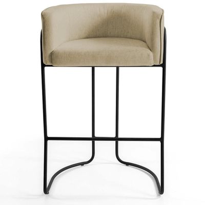 Kit 02 Banquetas Decorativas Fixa Base de Aço Preto Betina D02 Linho Bege C-129 - Lyam Decor