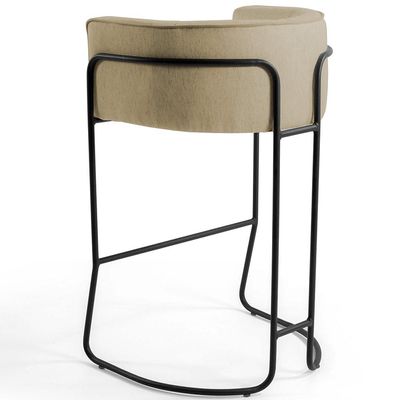 Kit 02 Banquetas Decorativas Fixa Base de Aço Preto Betina D02 Linho Bege C-129 - Lyam Decor