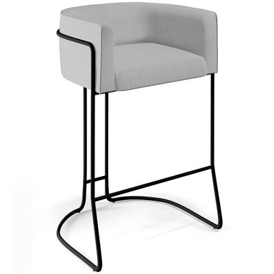 Kit 02 Banquetas Decorativas Fixa Base de Aço Preto Betina D02 Linho Cinza D-315 - Lyam Decor