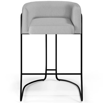 Banqueta Decorativa Fixa Base de Aço Preto Betina D02 Linho Cinza D-315 - Lyam Decor