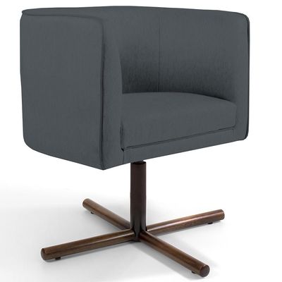 Kit 02 Poltronas Decorativas Giratória Base X Betina D02 Corano Cinza C-03 - Lyam Decor