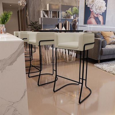Kit 02 Banquetas Decorativas Fixa Base de Aço Preto Betina D02 Corano Bege C-26 - Lyam Decor