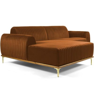 Sofá 5 Lugares com Chaise Esquerdo Para Sala Molino 300cm D02 Veludo Telha C-262 - Lyam Decor