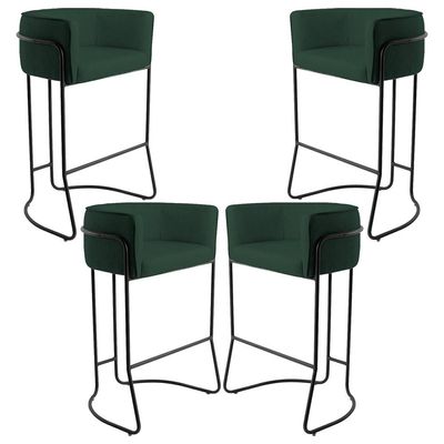 Kit 04 Banquetas Decorativas Fixa Base de Aço Preto Betina D02 Linho Verde Musgo C-117 - Lyam Decor