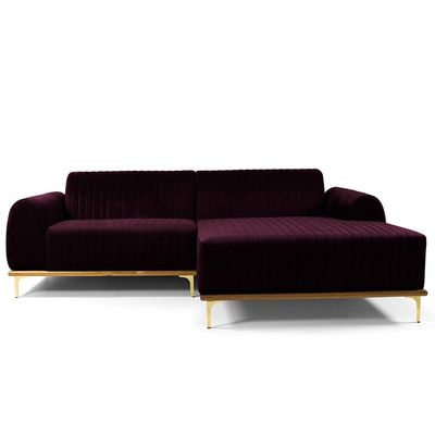 Sofá 5 Lugares com Chaise Direito Para Sala Molino 320 cm D02 Veludo Roxo Grape C-292 - Lyam Decor