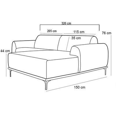Sofá 5 Lugares com Chaise Direito Para Sala Molino 320 cm D02 Veludo Roxo Grape C-292 - Lyam Decor