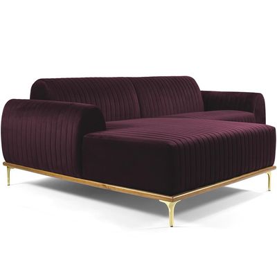 Sofá 5 Lugares com Chaise Esquerdo Para Sala Molino 320cm D02 Veludo Roxo Grape C-292 - Lyam Decor