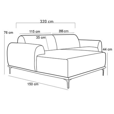 Sofá 5 Lugares com Chaise Esquerdo Para Sala Molino 320cm D02 Veludo Roxo Grape C-292 - Lyam Decor