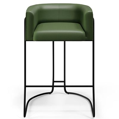 Banqueta Decorativa Fixa Base de Aço Preto Betina D02 Corano Verde Musgo B-89 - Lyam Decor