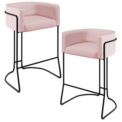 Kit 02 Banquetas Decorativas Fixa Base de Aço Preto Betina D02 Veludo Rosê C-305- Lyam Decor