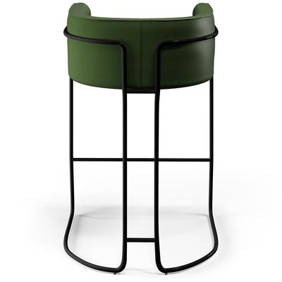 Banqueta Decorativa Fixa Base de Aço Preto Betina D02 Corano Verde Musgo B-89 - Lyam Decor