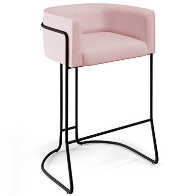 Kit 02 Banquetas Decorativas Fixa Base de Aço Preto Betina D02 Veludo Rosê C-305- Lyam Decor