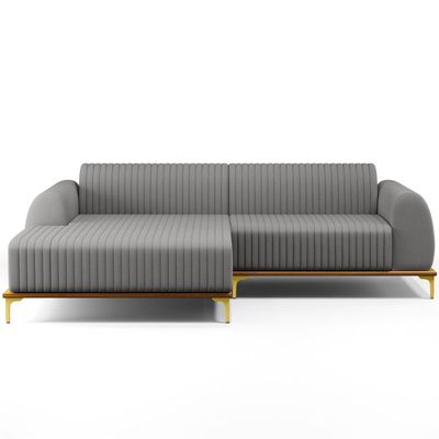 Sofá 5 Lugares com Chaise Esquerdo Sala Estar Molino 300cm D02 Linho Cinza Escuro C-416 - Lyam Decor