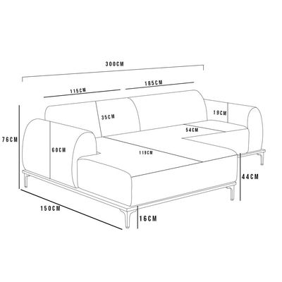 Sofá 5 Lugares com Chaise Esquerdo Sala Estar Molino 300cm D02 Linho Cinza Escuro C-416 - Lyam Decor