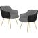 Kit 02 Poltronas Pés Palito D'Ouro Jade D02 Linho Cinza C-416 Tressê Corano Preto - Lyam Decor
