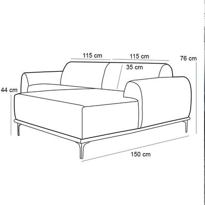 Sofá 3 Lugares com Chaise Direito Para Sala Molino 230 cm D02 Veludo Roxo Grape C-292 -Lyam Decor