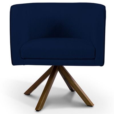 Kit 02 Poltronas Decorativa Base Giratória Madeira Betina D02 Veludo Azul Oxford C-304 - Lyam Decor