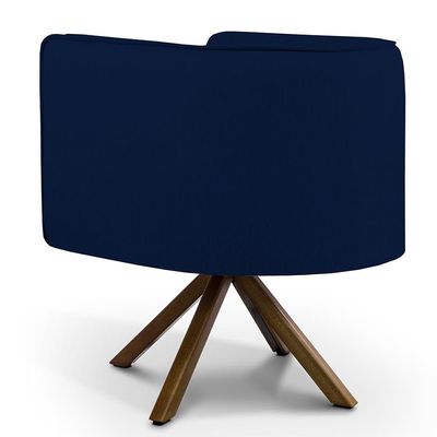 Kit 02 Poltronas Decorativa Base Giratória Madeira Betina D02 Veludo Azul Oxford C-304 - Lyam Decor