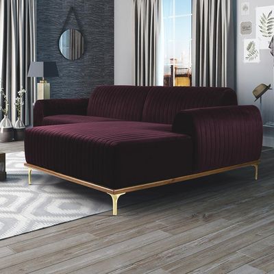 Sofá 3 Lugares com Chaise Direito Para Sala Molino 245 cm D02 Veludo Roxo Grape C-292 -Lyam Decor