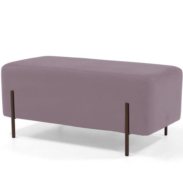 Puff Retangular Decorativo Status 90x45 D02 Pés de Aço Veludo Rosê C-305 - Lyam Decor
